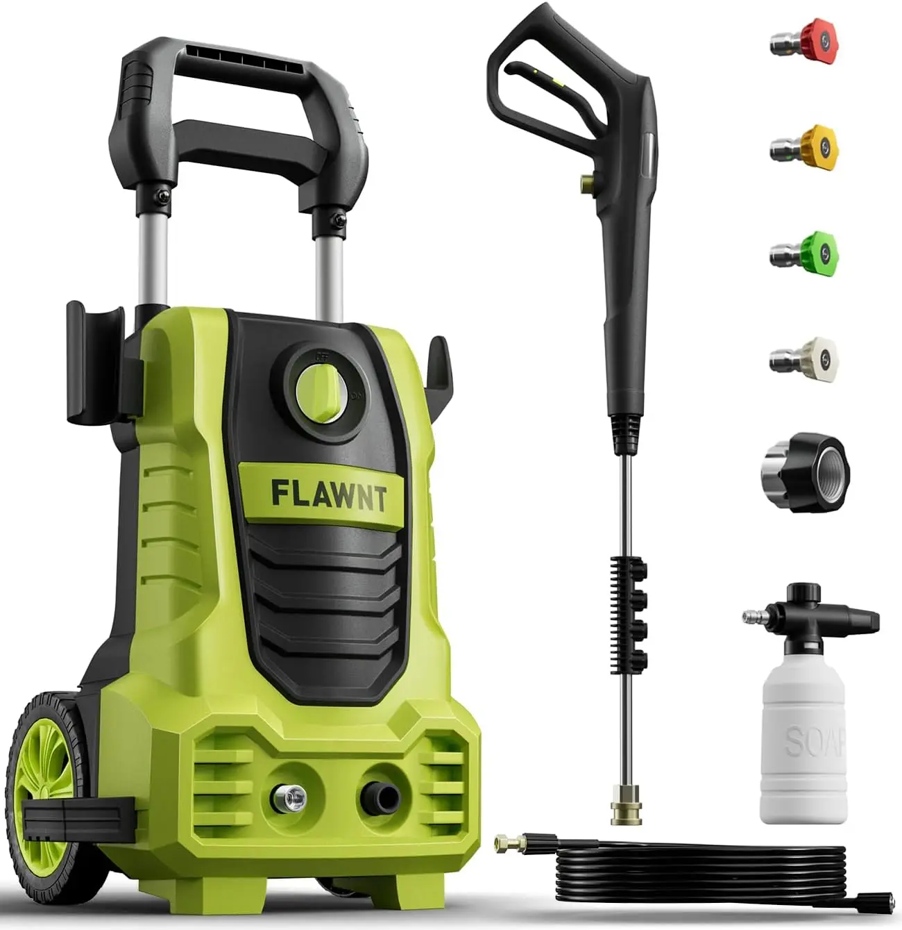 

Electric Pressure Washer 2030 PSI with 26 FT Hose, 4 Nozzles, Swivel Joint for Car, Fence, Patio Cleaning - Green