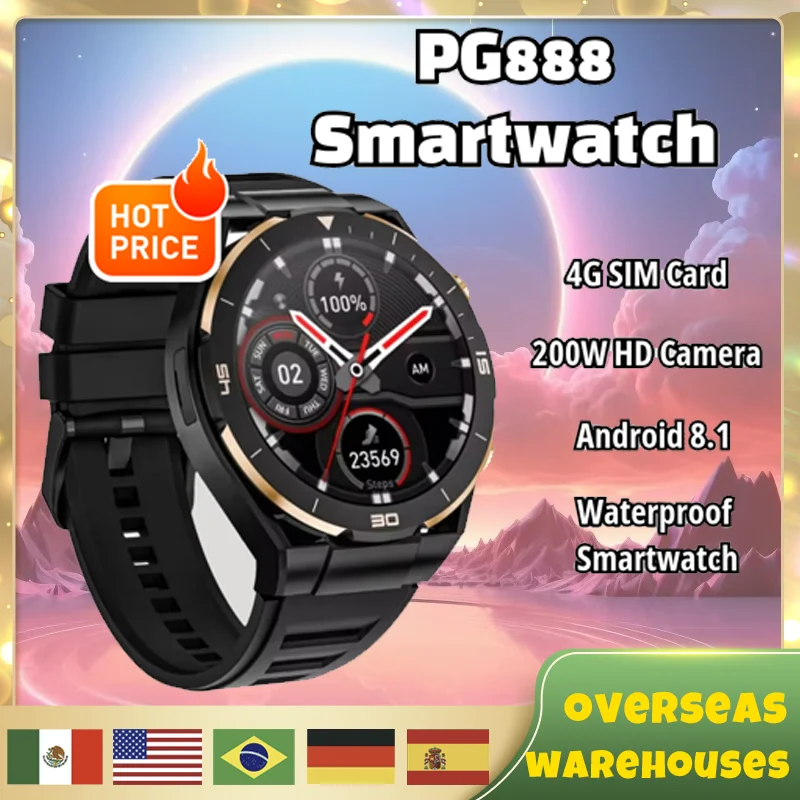 PG888 Smart Watch 4G SIM Card HD Waterproof camera GPS 1.54inches Touch screen Android 8.1 WIFI bluetooth watches for men women