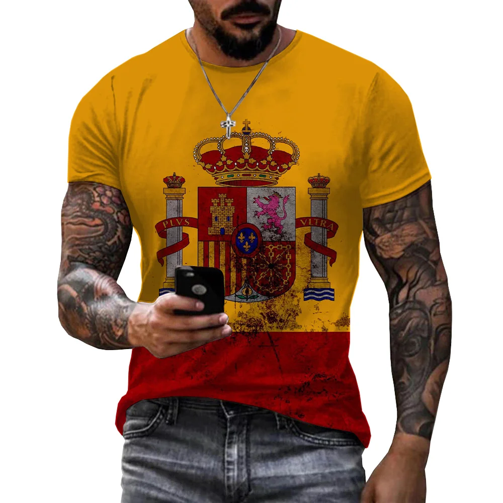 Newest Cool Summer Design Spain Flag 3D Print T-Shirt Men Casual Spain T-Shirt Funny Short Sleeve Printing 3D Oversized T Shirt