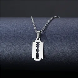 Stainless Steel Safety Blade Razor Pendant Necklace Punk Hiphop Jewelry For Men Boys Geometrical Small Dangling Choker XL13