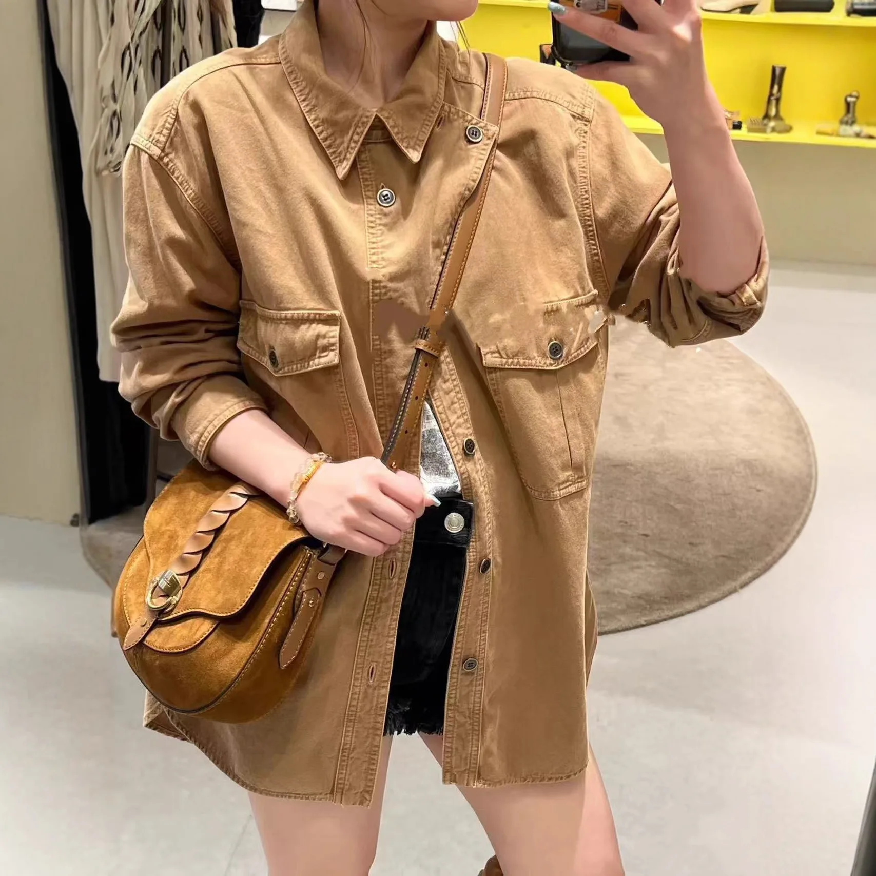 

Loose Casual Long Sve Collared irt for Women Autumn Winter New Sle Faionable ket Detail Versatile Top for Men And...