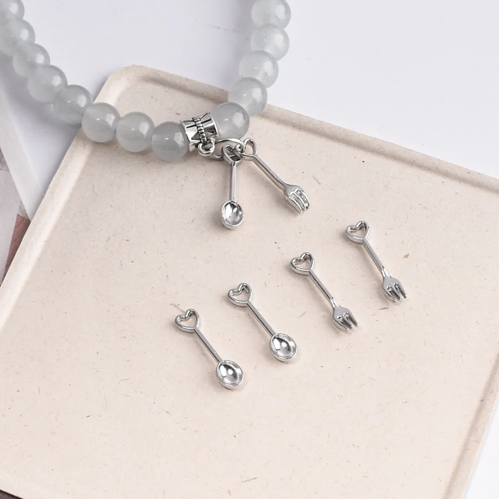 10pcs Simulation Small Love Spoon Fork Charm Pendant DIY Earring Necklace Bracelet Accessories for Jewelry Making Findings