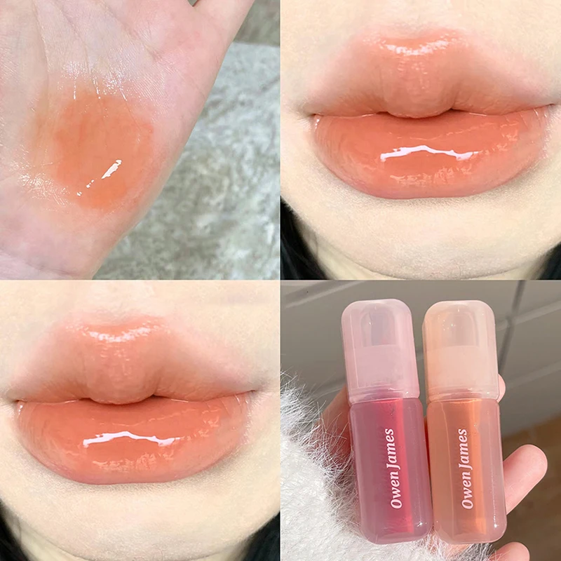 Pink Tube Water Mirror Lip Gloss Crystal Jelly Lip Glaze Moisturizing Watery Texture Lip Tint Long Lasting Lip Makeup Cosmetics