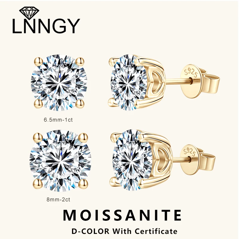 

Lnngy 6.5mm 8mm Certified Moissanite Stud Earrings For Women 925 Sterling Silver 4 Claws Earring Jewelry With Certificate