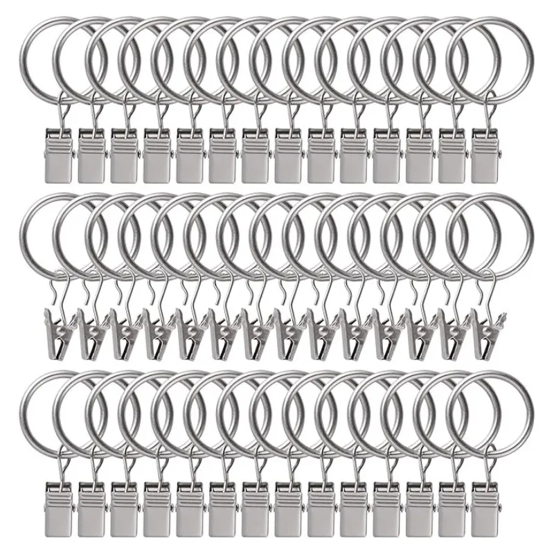 

40pcs Rustproof Drapery Matte Stainless Steel Metal Curtain Rings with Clips ，Black Curtain Hooks，Decorative Curtain Hooks