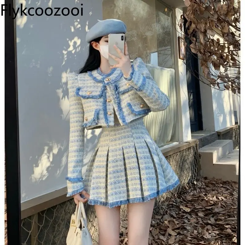 Tassel Thickened Woolen Coat High and Thin Shaggy Skirt Spring and Winter Elegant Two Pieces Sets Conjunto Blazer Y Falda