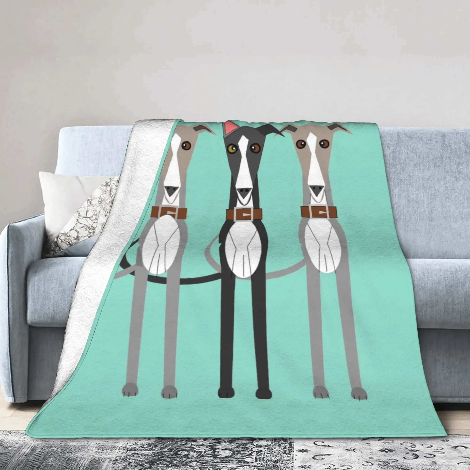 Custom Funny Cartoon Whippet Dog Blanket 3D Printed Flannel Fleece Warm Animal Pet Puppy for Office Bedding Couch Bedspreads