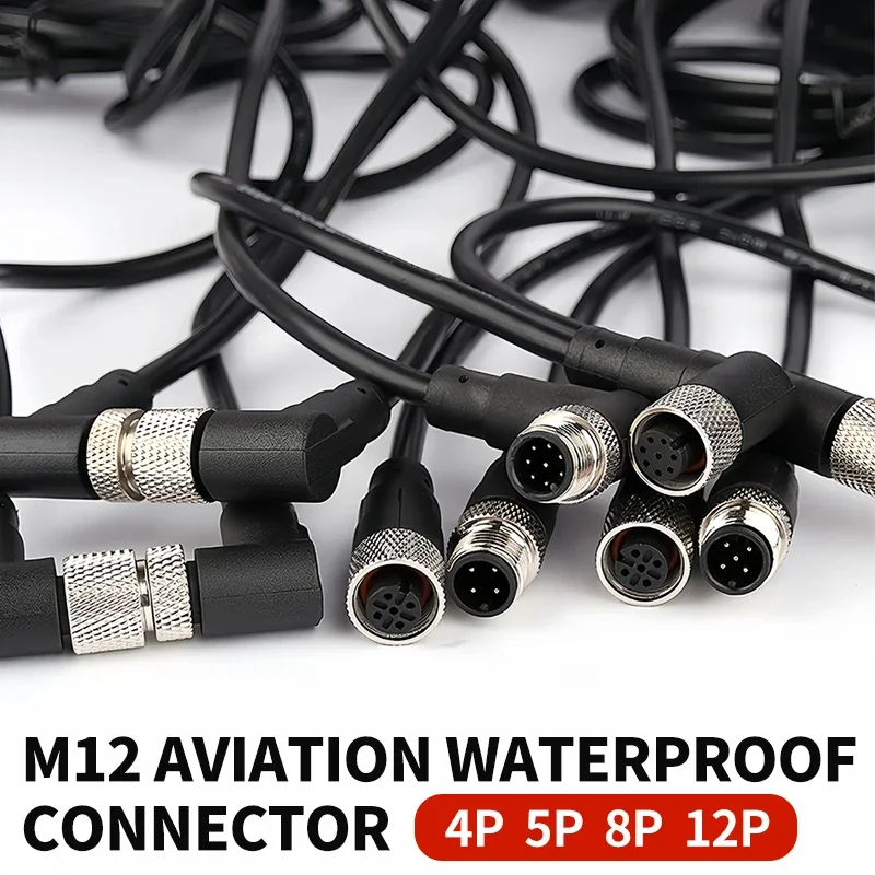 

2M M12 Sensor Cable A-Coded 4/5/8/12 Pin Male Female Straight Right Angle Connector Waterproof Injection Molding Industrial Plug