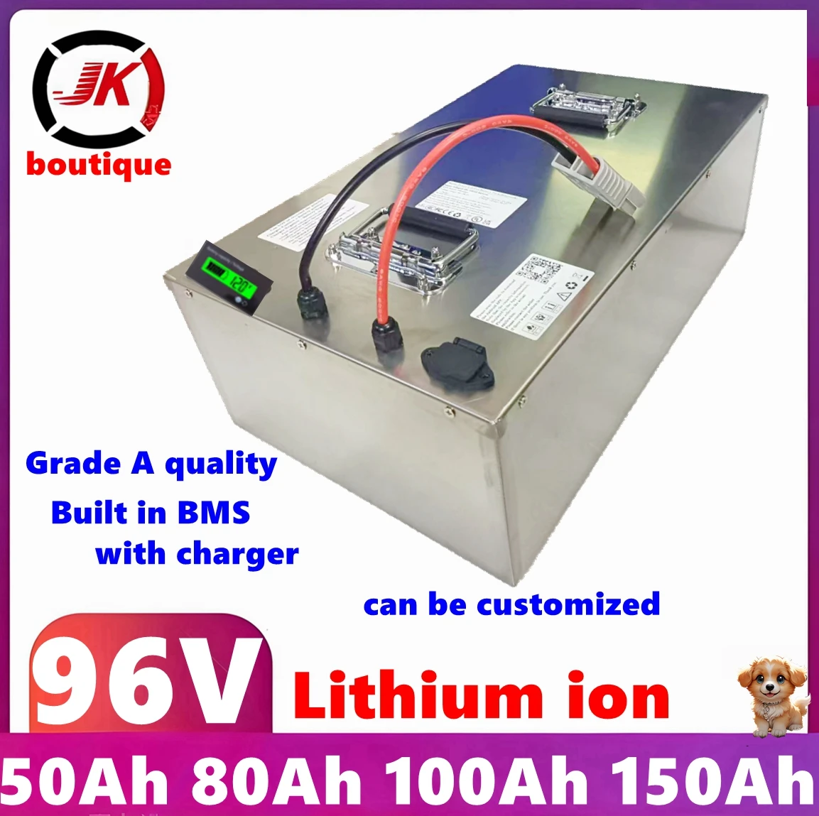 JK 96V 50Ah 80Ah 100Ah 150Ah Lithium ion Battery+Bluetooth BMS for Motorcycle Tricycle Four Wheeler Sightseeing golf+Go Car EV