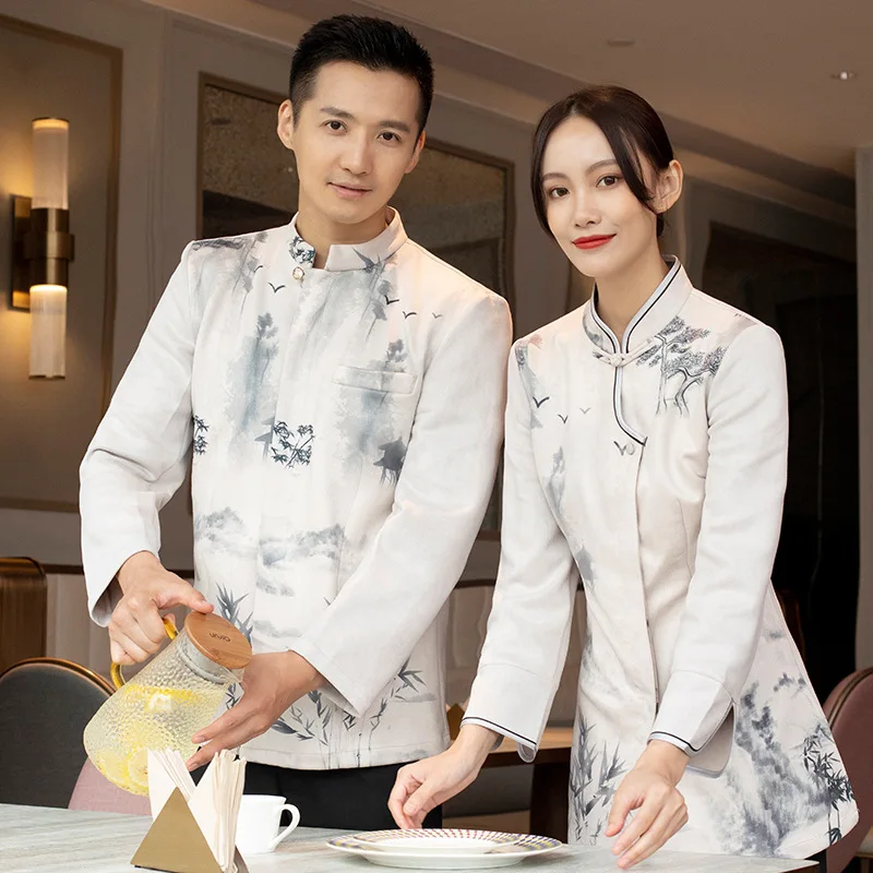 โรงแรม Waiter Workwear แขนยาวฤดูใบไม้ร่วงและฤดูหนาวเสื้อผ้าผู้หญิงจีนร้านอาหารชา Catering Hot หม้อร้านอาหาร Uniform