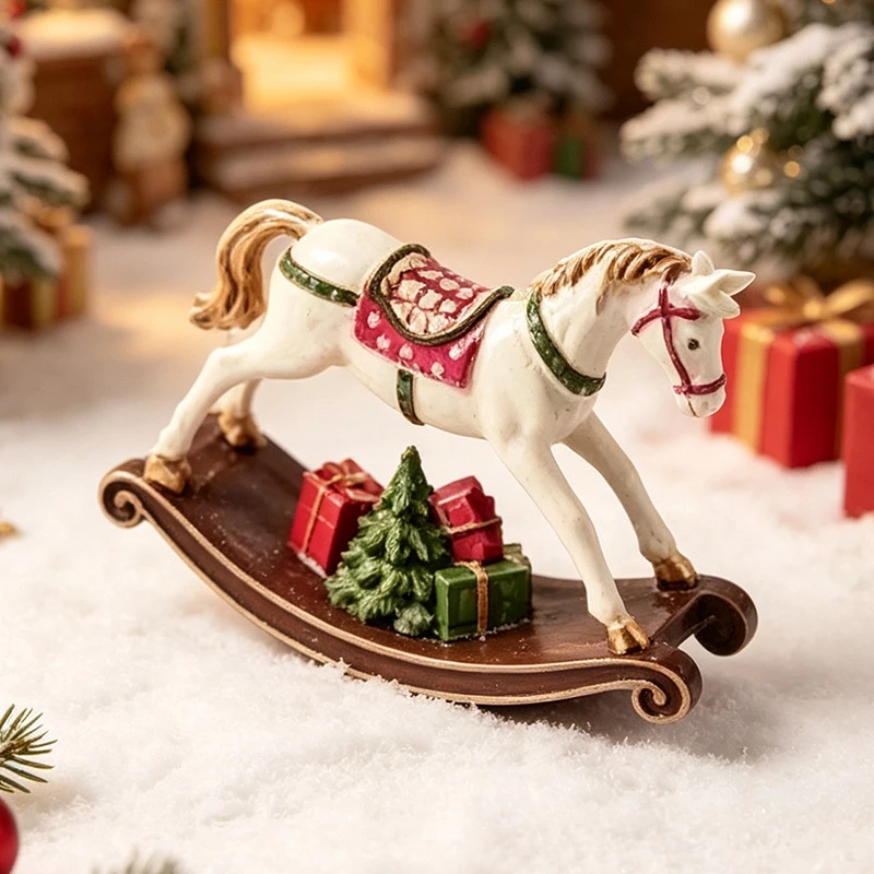 Christmas Decoration Gift Resin Rocking Horse Wooden Horse Home Living Room Bookshelf Room Decoration Ornament Gift