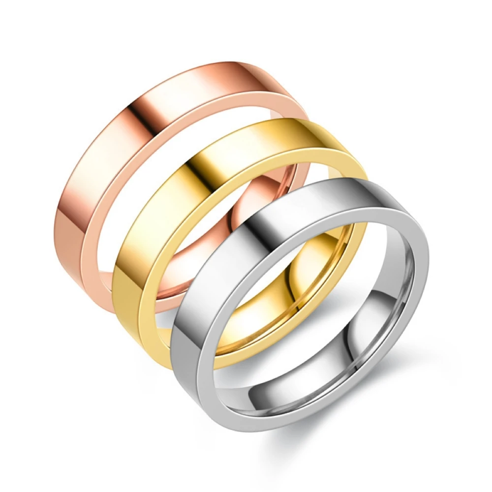 Couple's Glossy Flat Stainless Steel Ring Set
