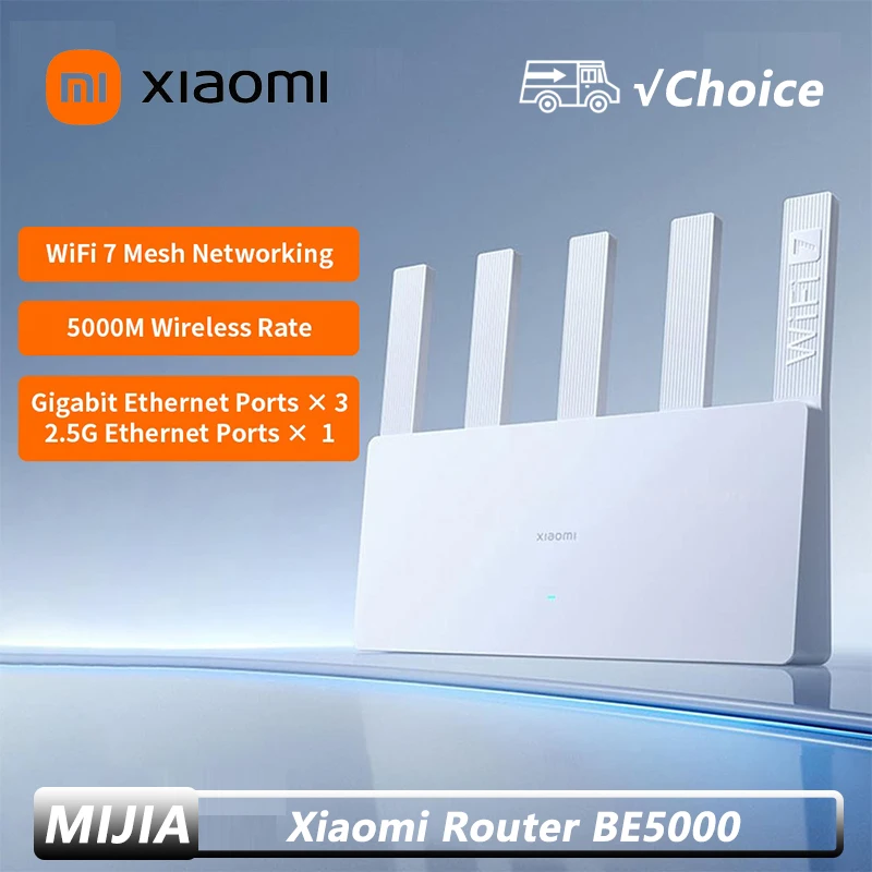 

Роутер Xiaomi BE5000 Wi-Fi 7, 5000 Мбит/с, с портом 2.5G, двухдиапазонный, с защитой сети, для дома