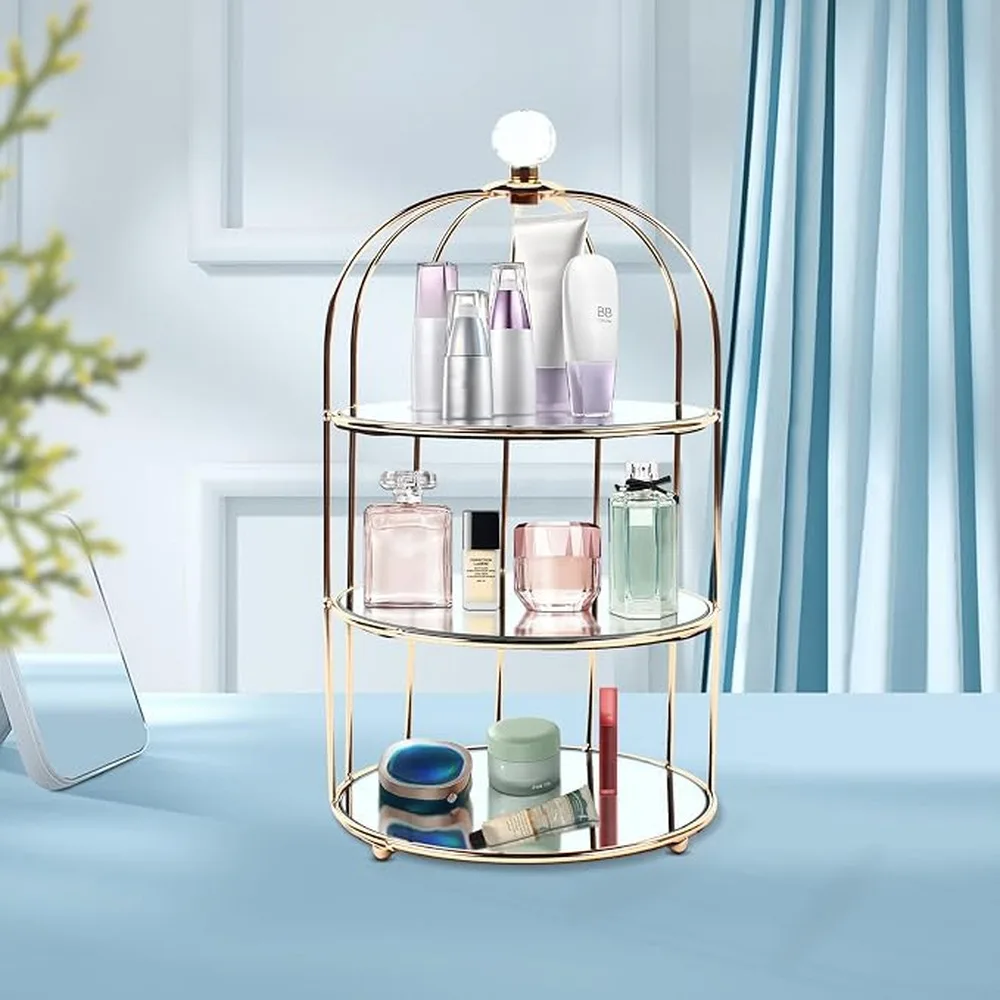 Delightful Bird Cage Decorative Enhances Gold Cupcake Stand By Providing Ample Space For Artistic