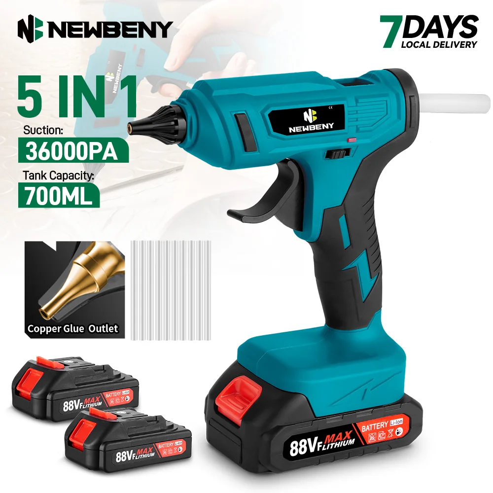 NEWBENY 5 IN 1 280 ° C Kabellose Elektrische Heißklebepistole mit 10 Klebesticks, Tragbares Wiederaufladbares DIY-Reparaturwerkzeug für Makita-Akku