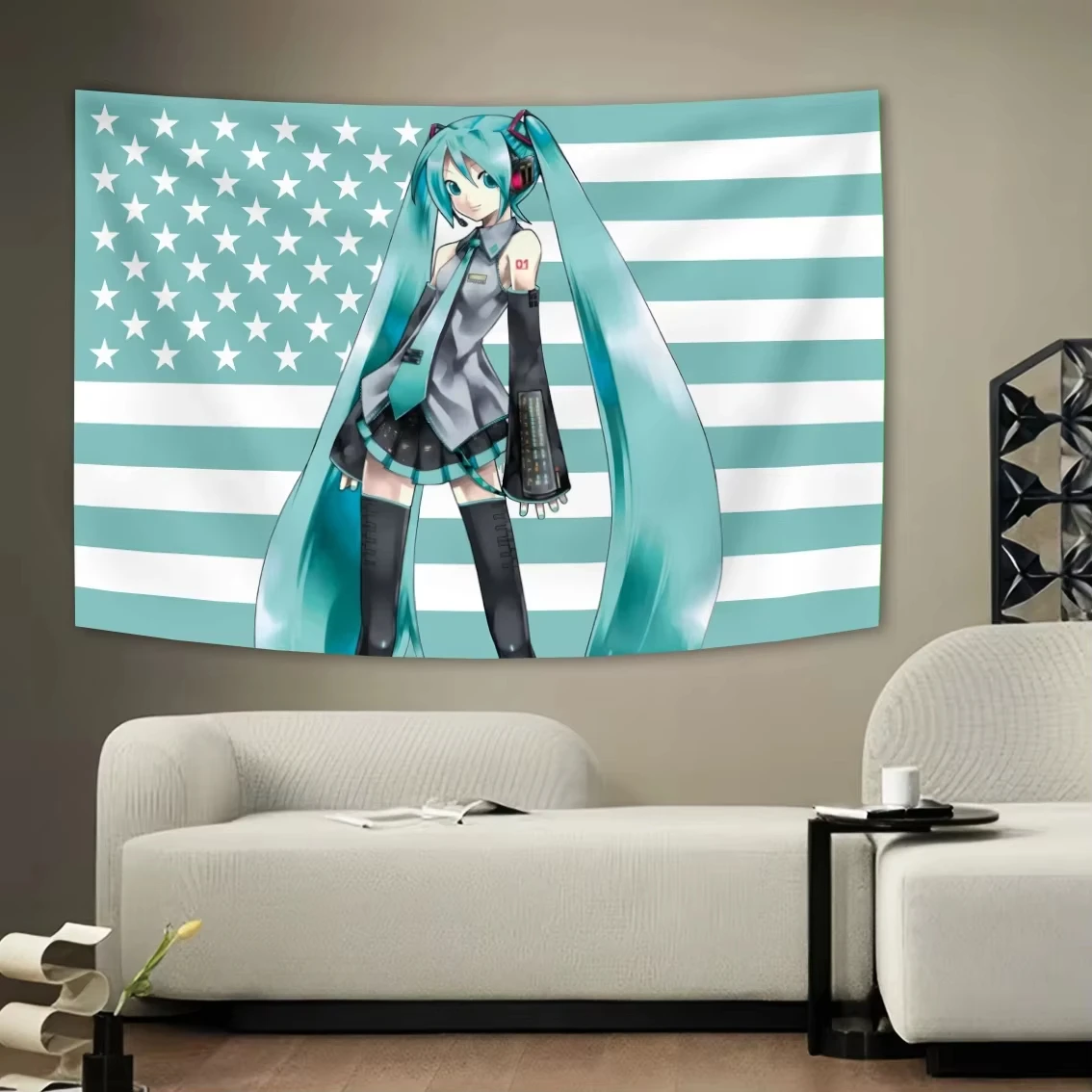 Hatsune Miku American Flag Tapestry Anime Background Decoration Teen Girl Bedroom Dorm Cute Tapestry Background Cloth Gift Flag