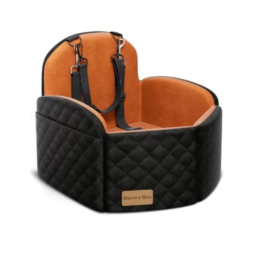 

Elevated Dog Car Seat for Small/Medium Dogs with Memory Foam and Washable Cover Black/Brown Travel Safety Pet Seat with Storage
