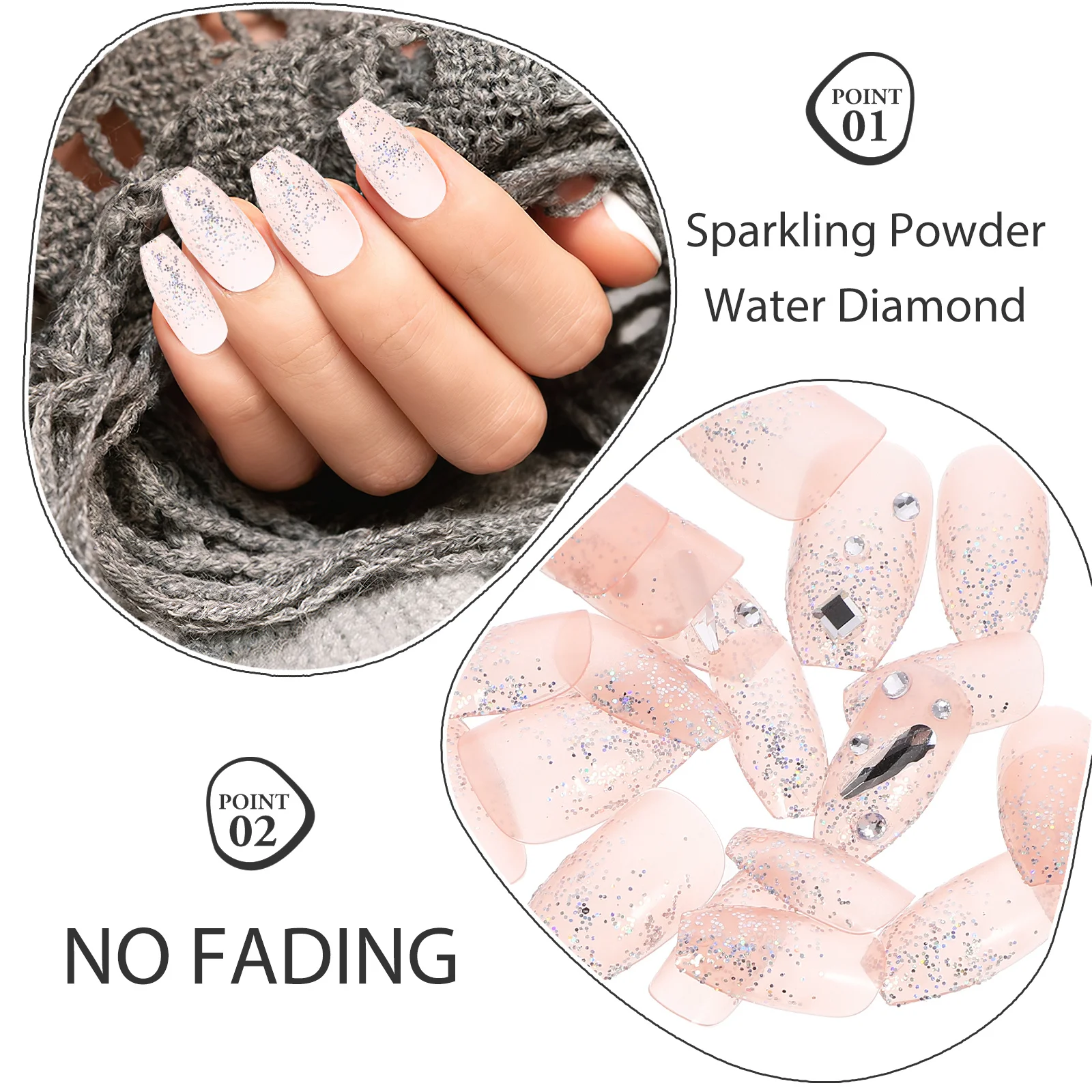 24 pezzi glitter unghie finte copertura lunga completa stampa sulle punte delle unghie unghie finte decorative per le donne manicure rapida unghie finte