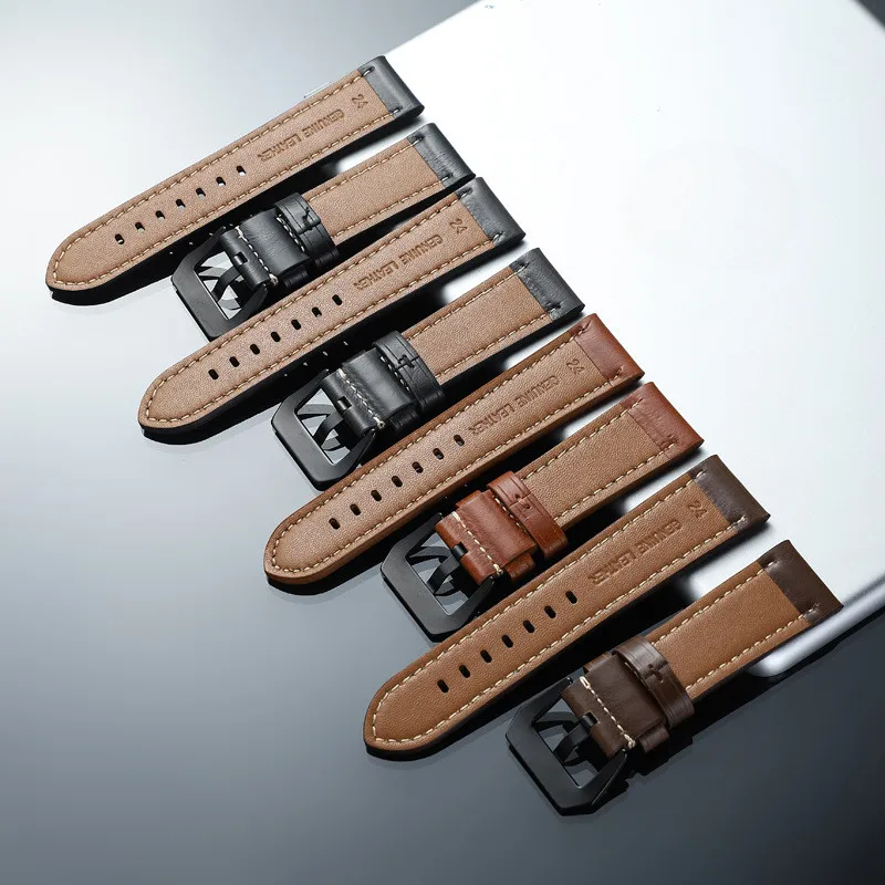 Pulseira de relógio de couro macio e grosso, 20mm 22mm 24mm 26mm para homens e mulheres, pulseira panerai luminor clássica simples à prova d'água