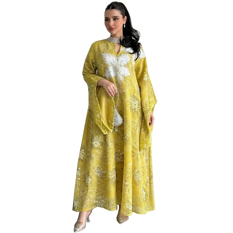 

Ramadan Islamic Middle East Dubai Embroidered Yarn, Embroidered sequins, Embroidered New High end Fashion Dress jalabiya