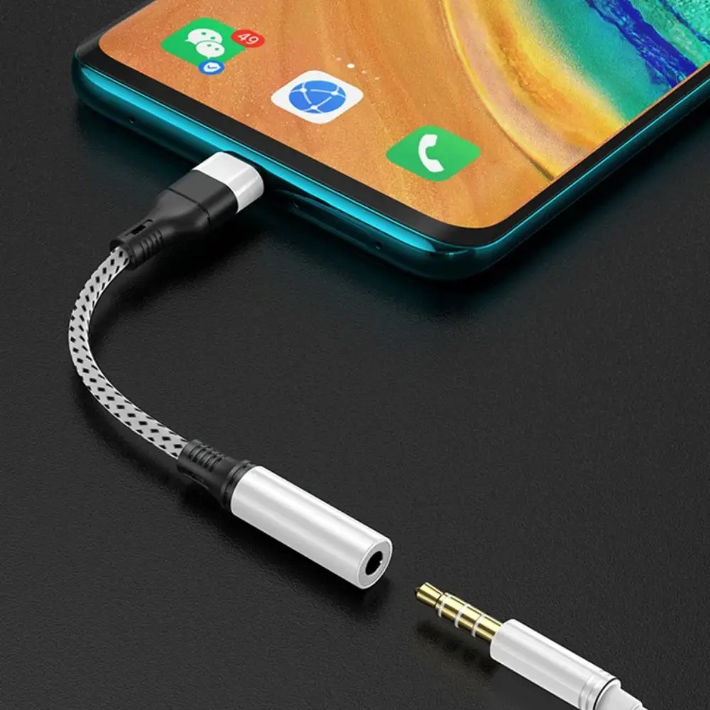 USB Type C Headphone Adapter Cable 3.5 Jack Weave Type-c 3 5 Jack Audio Cable HiFi Digital Decoding USB C To 3.5 MM Jack Adapter