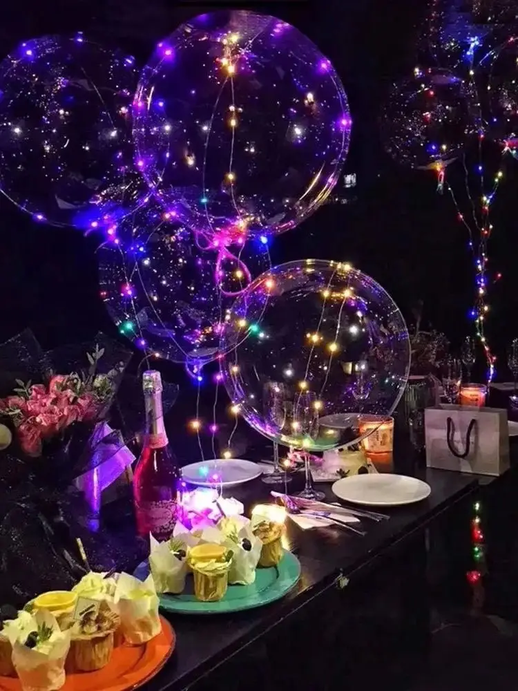 4 Uds globo Led con luz luminosa transparente Bobo globos decoración de fiesta de cumpleaños de boda globo de luz LED