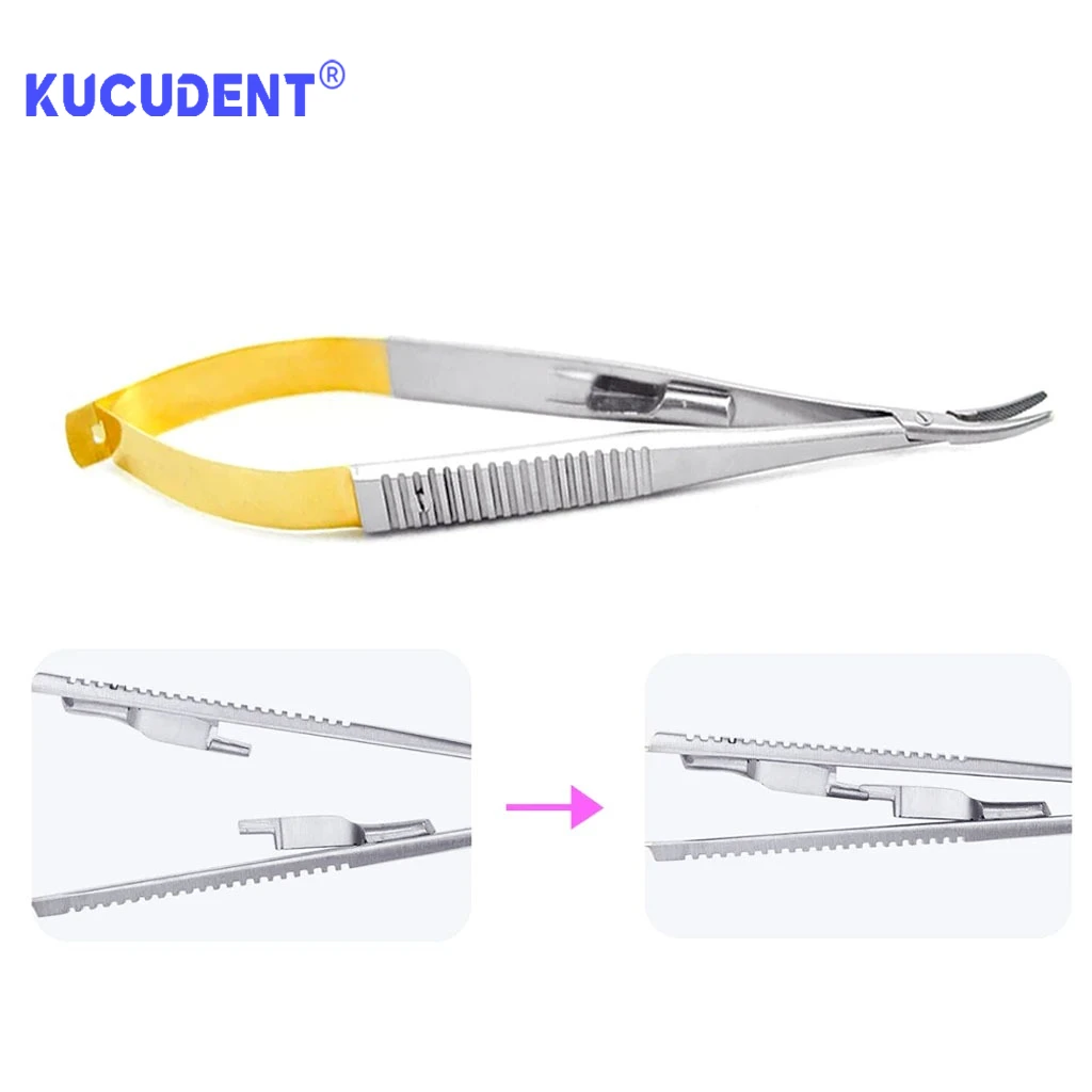 1 szt. Uchwyt na igły Castroviejo dentystyczny 14/16 cm - Prosty/Zagięty Grot do chirurgii ortodontycznej, implantologii i zabiegów szycia — zdjęcie 7