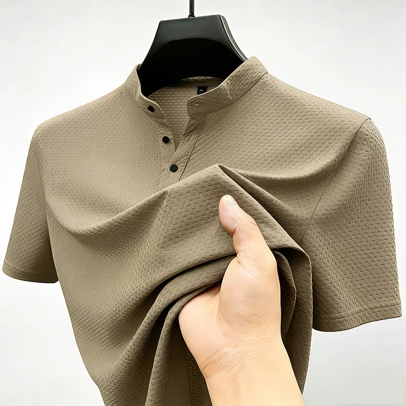 2026 New Arrival Men's Slim Fit Waffle Knit Polo Shirt High Stretch Anti Wrinkle Quick Dry Top Perfect For Golf Tennis