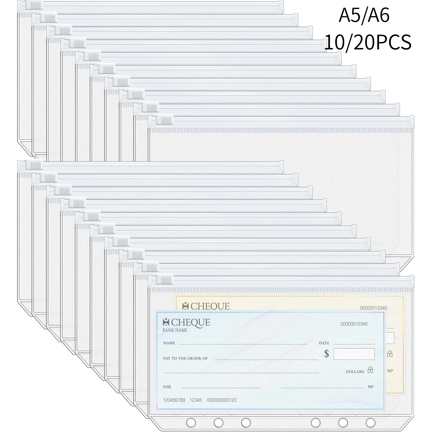 

10/20 Pcs A6/A5 Binder Pockets With 6 Holes Budget Binders Inserted Into Cash Filled Envelope For Budgeting Planners And Binders