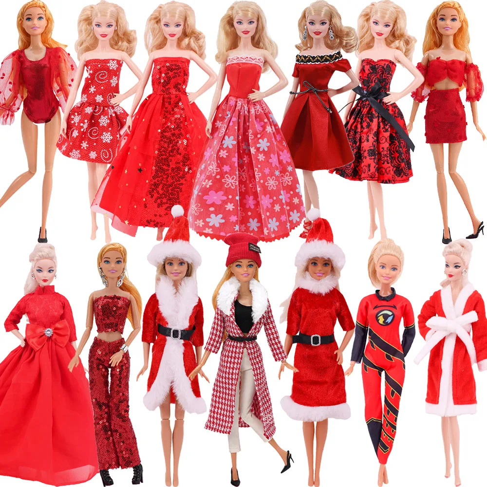 Christmas Red Series Skirts Doll Clothes For barbies Accessories Shoes Wedding Dress Princess Accessories 1/6 BJD Blythes Dress