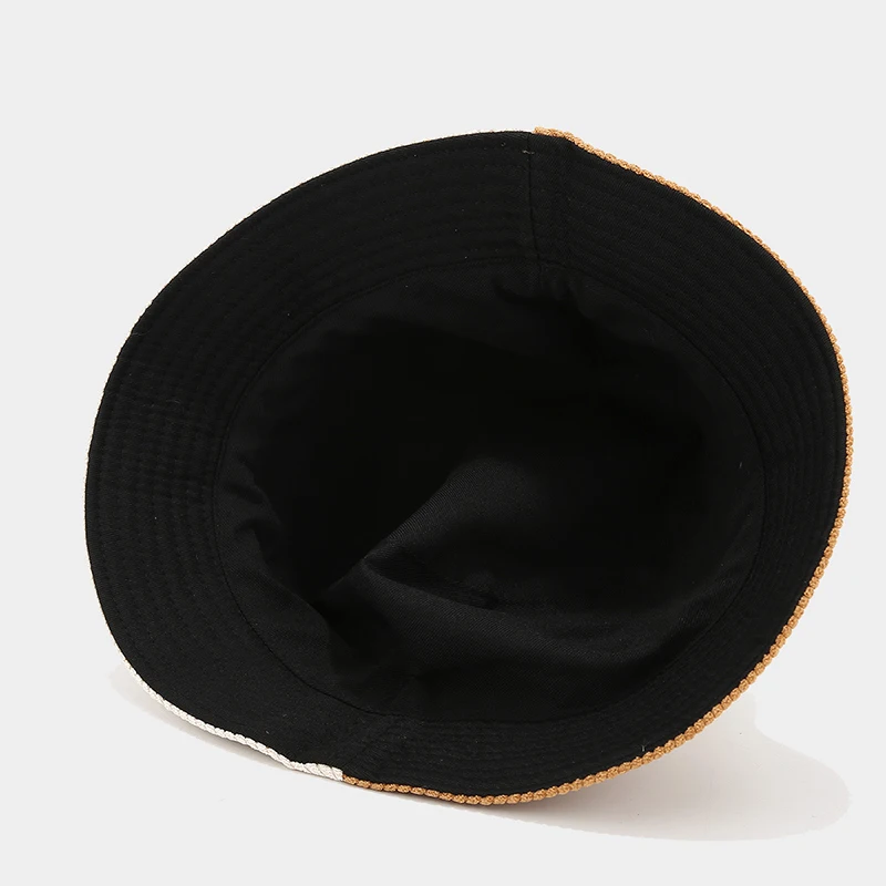 Custom Logo Women Vintage Corduroy Bucket Hat Two Tone Patchwork Street Workwear Wide Brim Sun Cap For Ladies Outdoor Hat