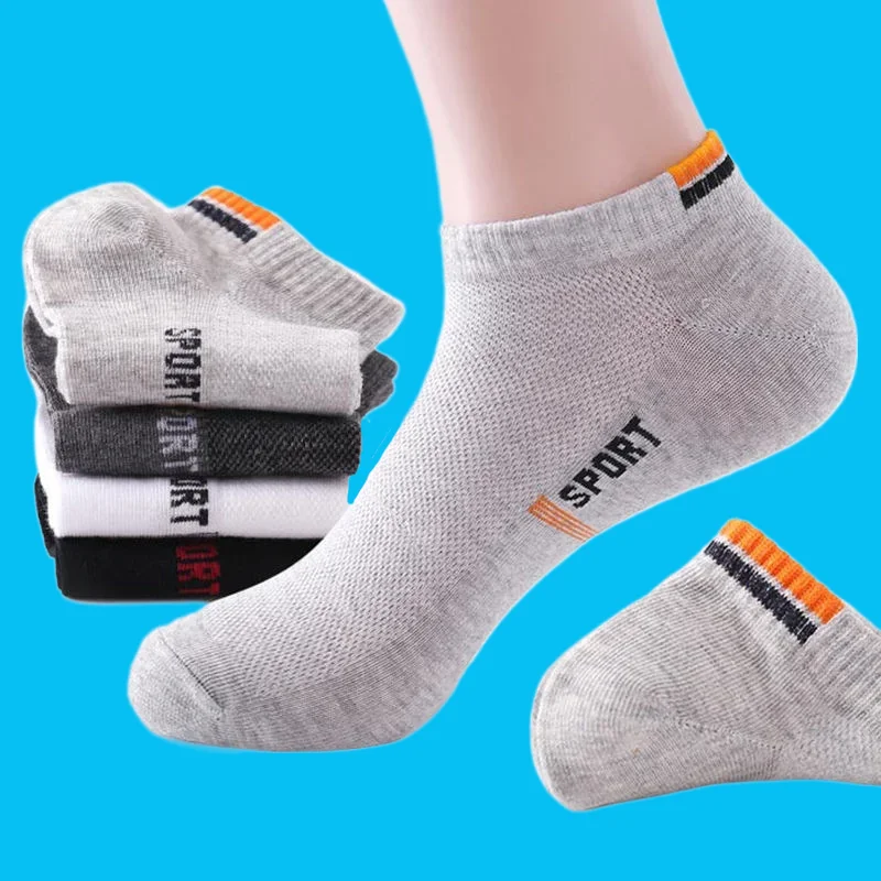 

5/10 Pairs High Quality Men Sports Cotton Short Socks Fashion Mesh Deodorant Sweat-Absorbent Boat Socks Men's Casual Short Socks