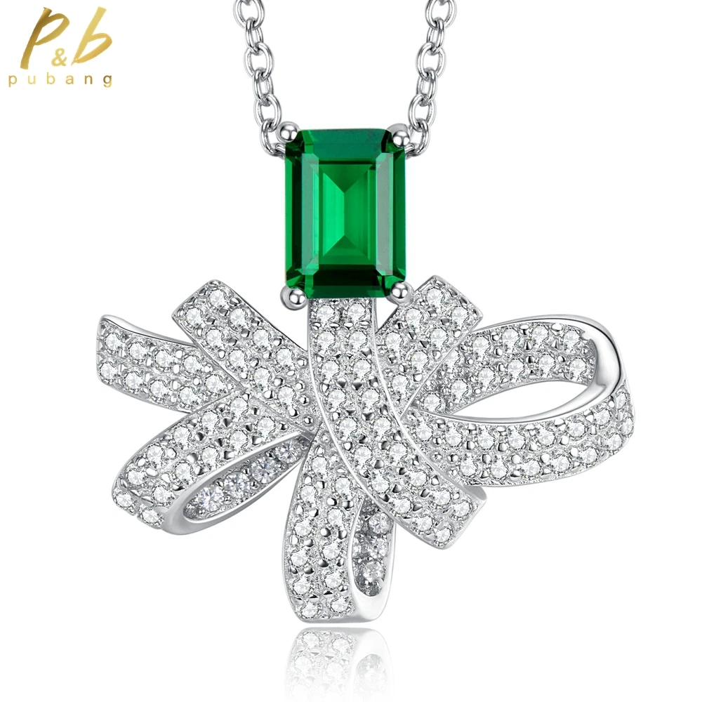 

PuBang Fine Jewelry 925 Sterling Silver Emerald Green Sapphire Created Moissanite Pendant Necklace for Women Gifts Drop Shipping