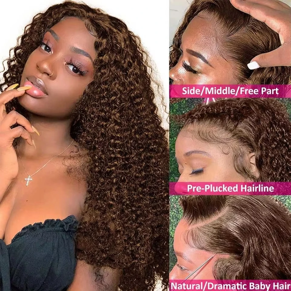 220% 13x4 Chocolate Brown HD Lace Front Wig 13x6 Deep Water Wave Lace Frontal Wig PrePlucked Colored Brown Kinky Curly Wet And Wavy Human Hair Wigs For Black Women