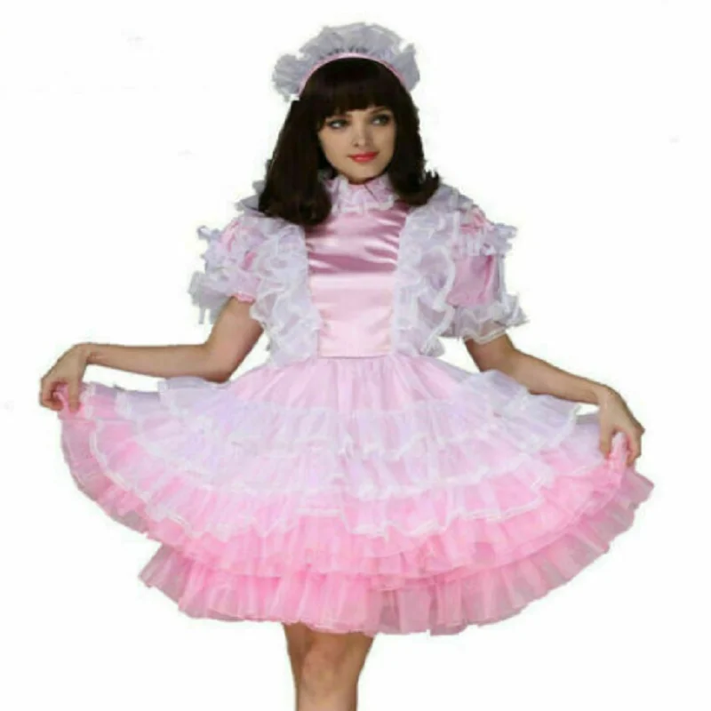 

Sissy Lockable Organza Light Pink Fluffy Bubble Sleeves Cute Crossdresser Party Daily Unisex Dress Lolita Princess Dress Customi