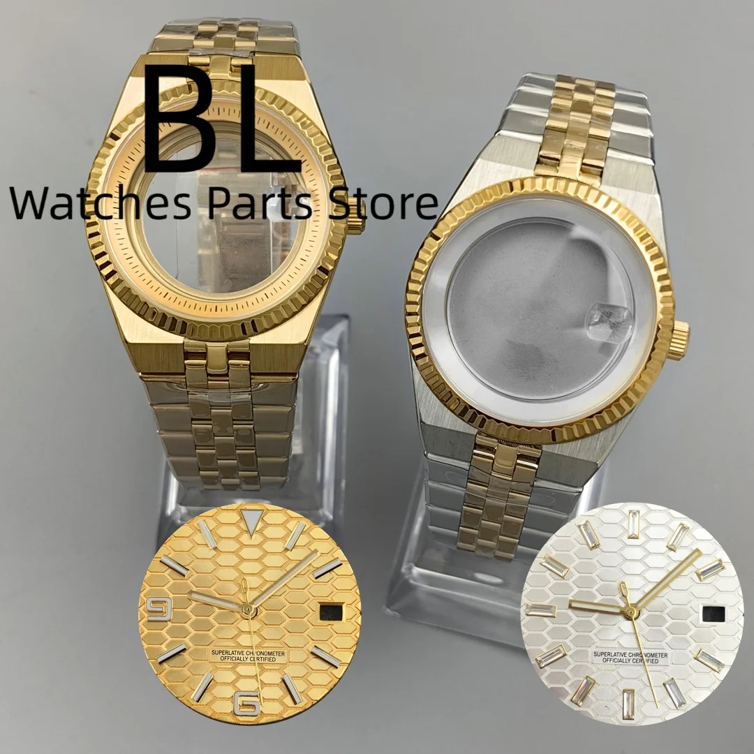 

BLIGER 36mm40mm Silver Gold/Full Gold Land-BDweller Watch Case With 904L Strap Sapphire Glass Fit NH35 Movement Watch Parts