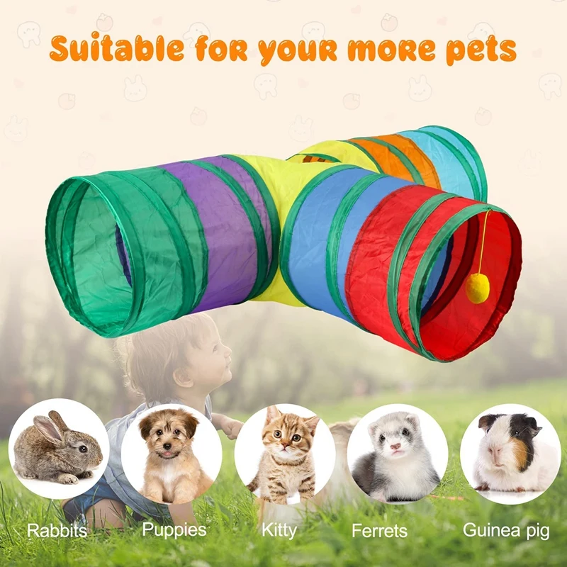 Bunny Tunnels & Tubes Collapsible 3 Way Bunny Hideout Small Animal Activity Tunnel Toys For Dwarf Rabbits Bunny Kitty