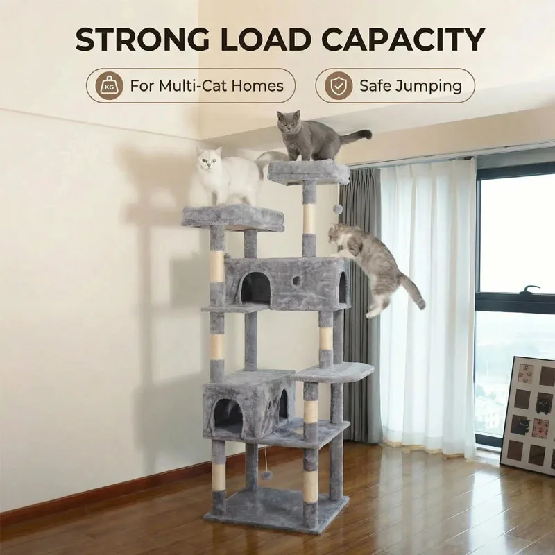 Cat Tree for Large Cats, Stable Cat Climbing Frame with Condo, Durable Scratcher and Play Center, Multi-Level Tower