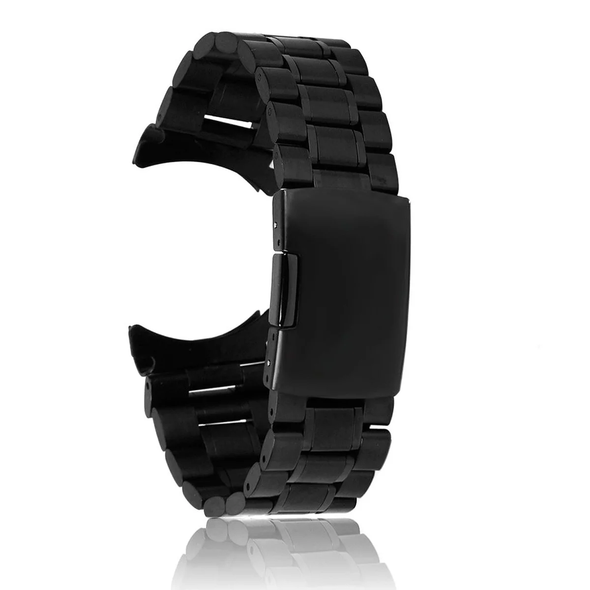 

24Mm Stainless Steel Strap Solid Links Curved End Black 180Mm 3.5Mm Foldover Clasp Push Button Replacement For Damaged Band With