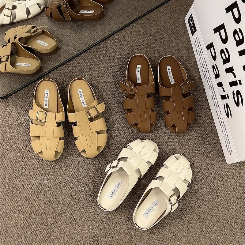 

Туфли женские с закрытым носком, летние шлепанцы из искусственной кожи, роскошные шлепанцы, новинка, мягкая искусственная кожа, базовые, римские, резиновые, из микрофибры, 2023