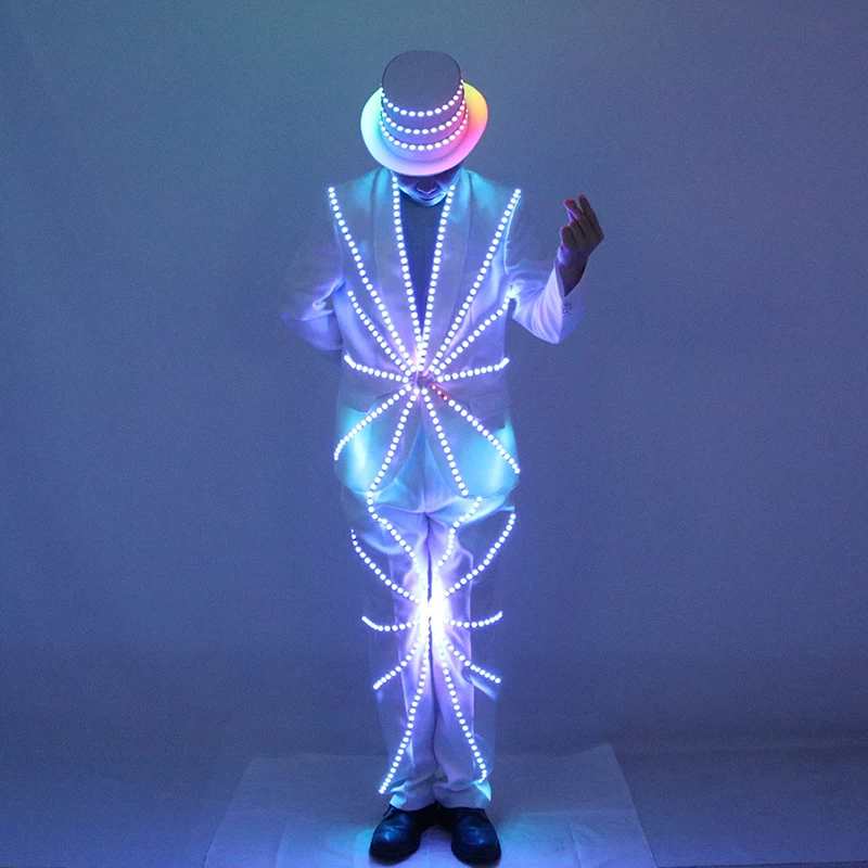 LED illuminated suit hat, Michael Jackson performance suit, stage DJ, bar, night show, fluorescent set