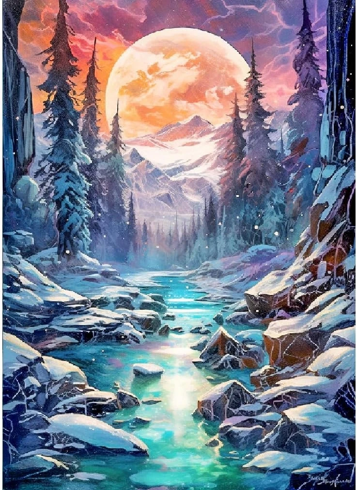 

JMINE Div 5D Full Moon Пейзаж Snowy Tree Moi Полная алмазная живопись наборы крестиков художественная живопись 3D краска с бриллиантами