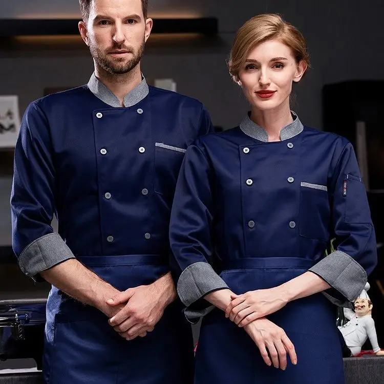 long Sleeve Chef Uniform Restaurant Professional Clothes Cooking Waiter Coat Outfit Kitchen Work Jackets Cook Wear Solid Color