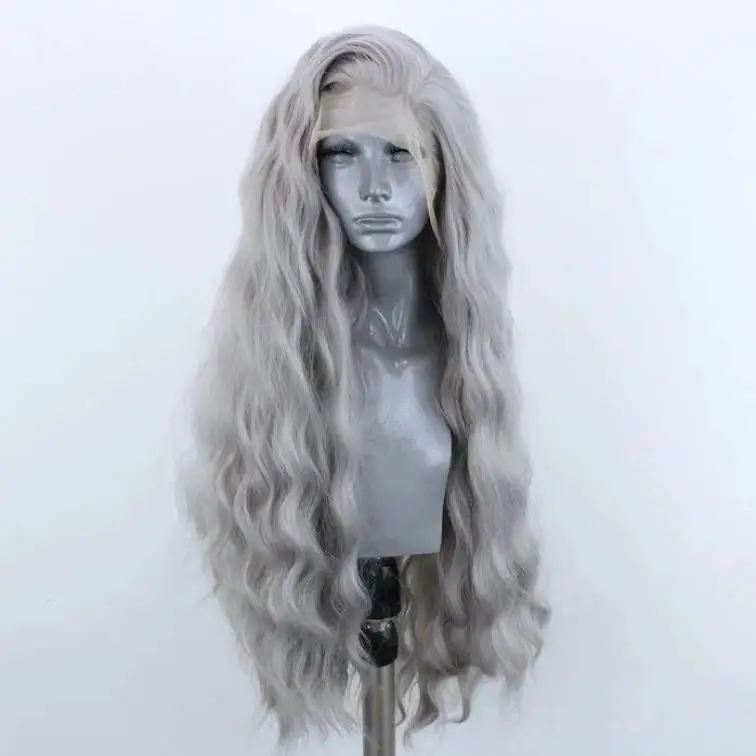 Grey Wig Synthetic Lace Front Wigs for Women Long Wavy Pre Plucked Natural Hairline Glueless Lace Front Wig