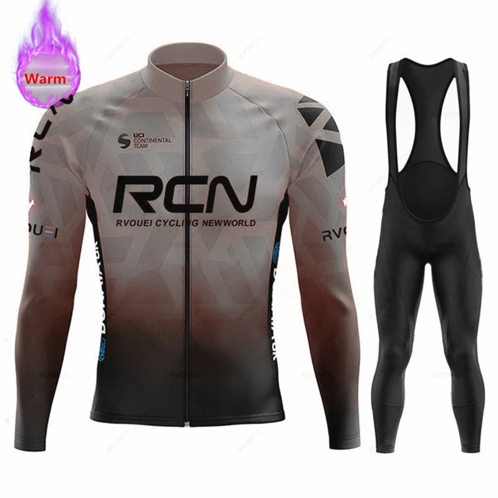 New Rcn Winter Thermal Fleece Cycling Jersey Set Bicicleta Outdoor Bike Clothes MTB Ropa Ciclismo Bib Pants Set Bicycle Clothing