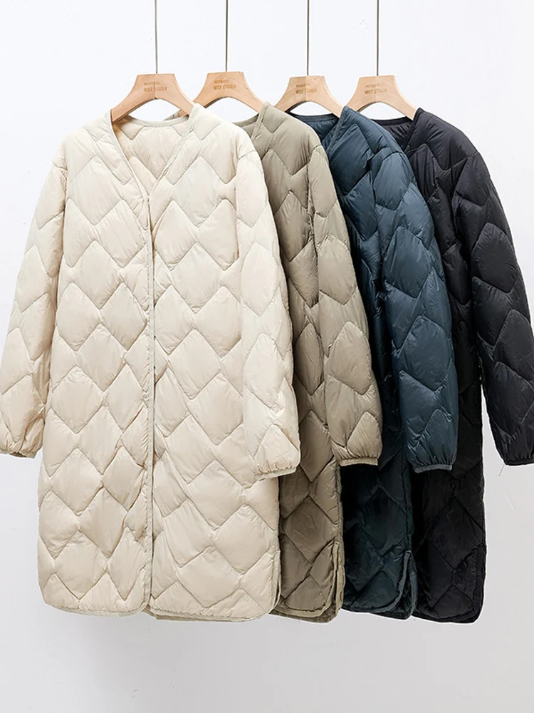 0-10℃ Ultra Light Women Down Coats 2024 New Autumn Winter Female Duck Down Jackets Collarless Windproof Puffer Feather Overcoat