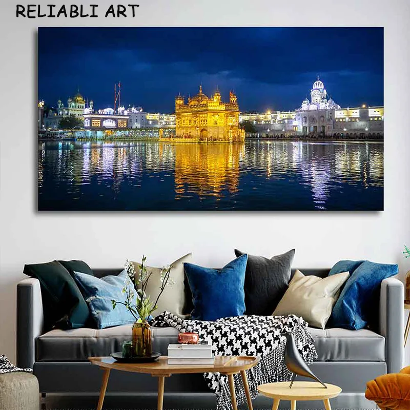 Islam City Mosque Building Landscape Canvas Painting Natural Sky Wall Art Poster and Print For Living Room Home Decor No Frame