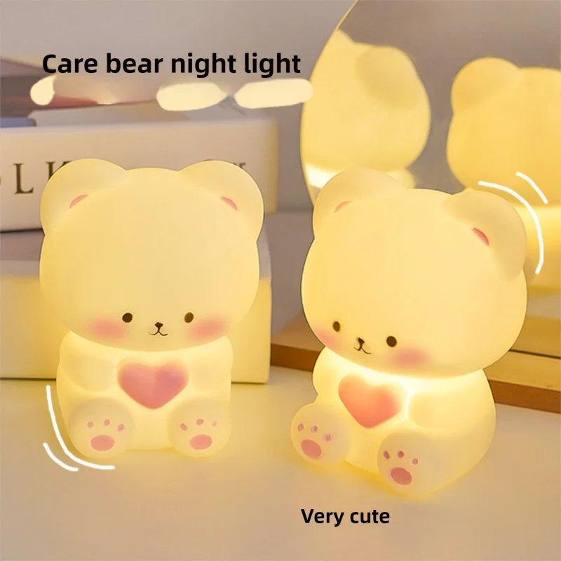 Lovely Love Bear Nightlight Bedroom Atmosphere Light Desktop Decoration Kneading Glowing Toy Gift for Girlfriend Qixi