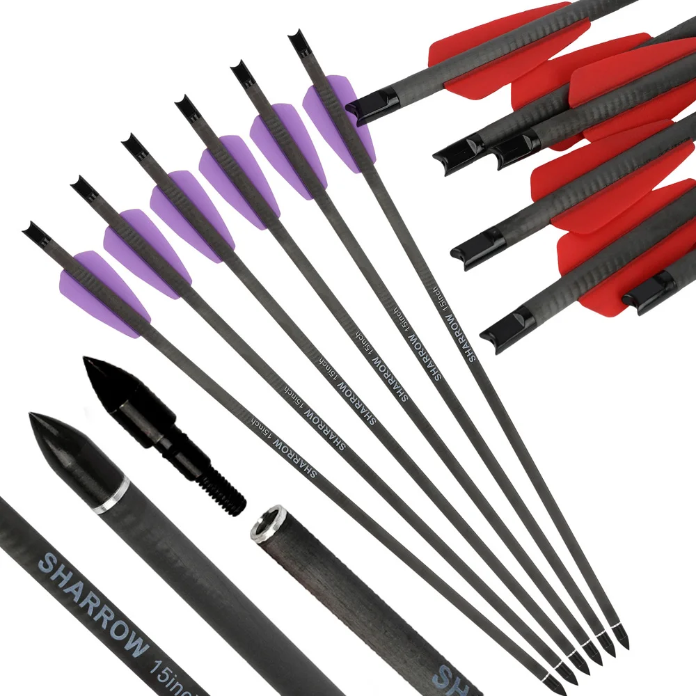 

6/12pc 7.5"/15" Archery Crossbow Arrow Pure Carbon Crossbow Bolts ID6.2mm OD7.4mm Shaft 100Gr Point 2" Vane Bow Hunting Shooting
