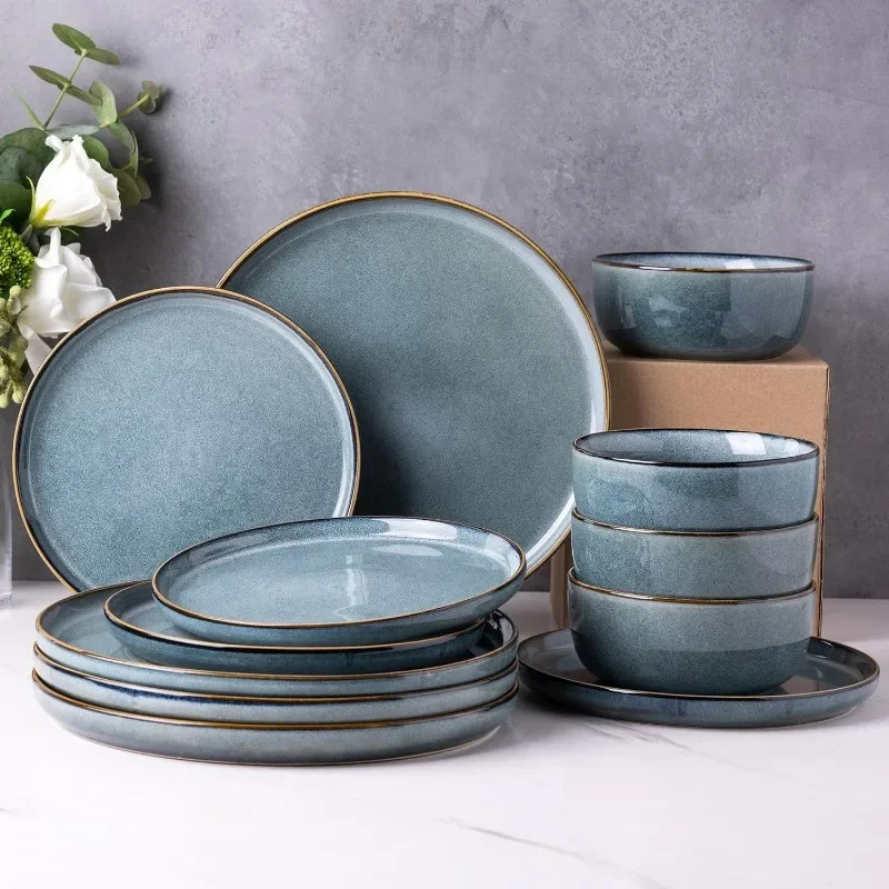 Ceramic Dinnerware Sets for 6, 18 Pieces Stoneware Plates and Bowls Sets, Chip and Scratch Resistant Dishes, Dishwasher